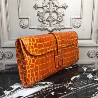 Hermes Jige Elan 29 Clutch In Orange Crocodile Leather LDBS242345