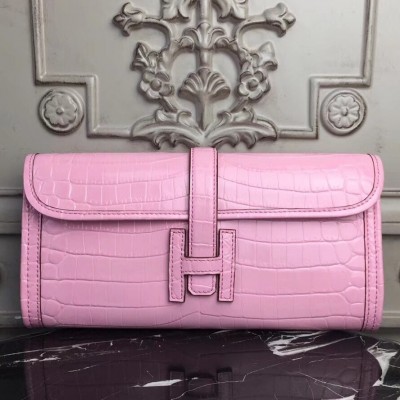 Hermes Jige Elan 29 Clutch In Pink Crocodile Leather LDBS242346