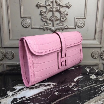 Hermes Jige Elan 29 Clutch In Pink Crocodile Leather LDBS242346