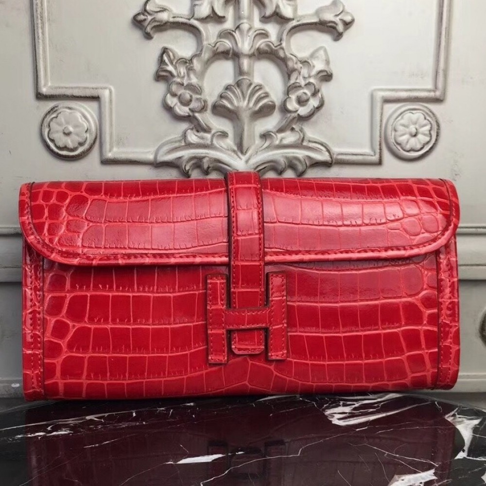 Hermes Jige Elan 29 Clutch In Red Crocodile Leather LDBS242347