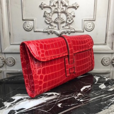 Hermes Jige Elan 29 Clutch In Red Crocodile Leather LDBS242347