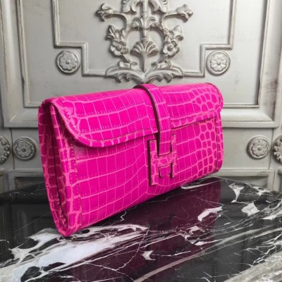 Hermes Jige Elan 29 Clutch In Rose Red Crocodile Leather LDBS242348