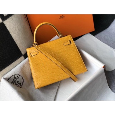 Hermes Kelly 25cm Bag In Yellow Embossed Crocodile LDBS242357