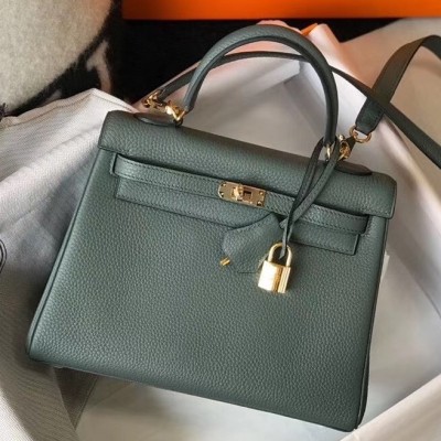 Hermes Kelly 25cm Retourne Bag In Vert Amande Clemence Leather LDBS242359