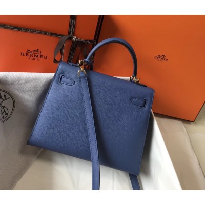 Hermes Kelly 25cm Sellier Bag In Agate Blue Epsom Leather LDBS242360