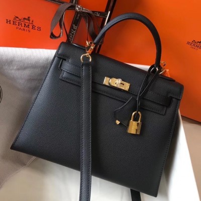 Hermes Kelly 25cm Sellier Bag In Black Epsom Leather LDBS242361