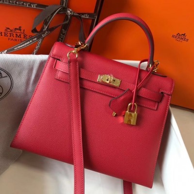 Hermes Kelly 25cm Sellier Bag In Red Epsom Leather LDBS242364