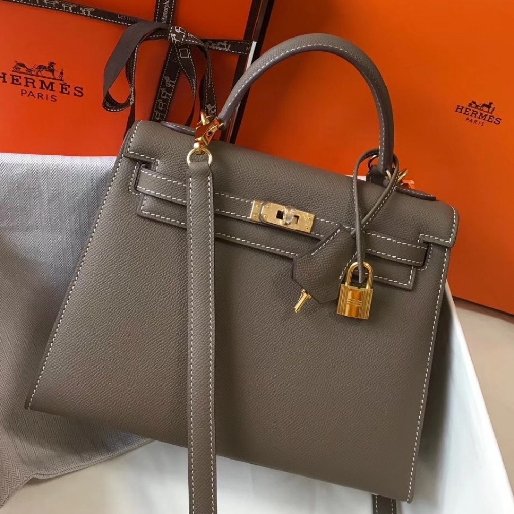 Hermes Kelly 25cm Sellier Bag In Taupe Epsom Leather LDBS242365