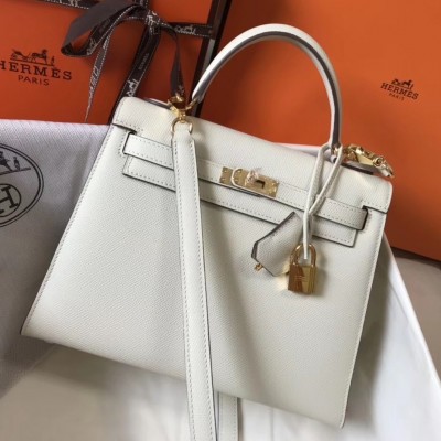 Hermes Kelly 25cm Sellier Bag In White Epsom Leather LDBS242367