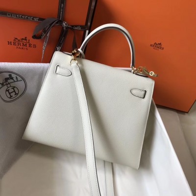 Hermes Kelly 25cm Sellier Bag In White Epsom Leather LDBS242367