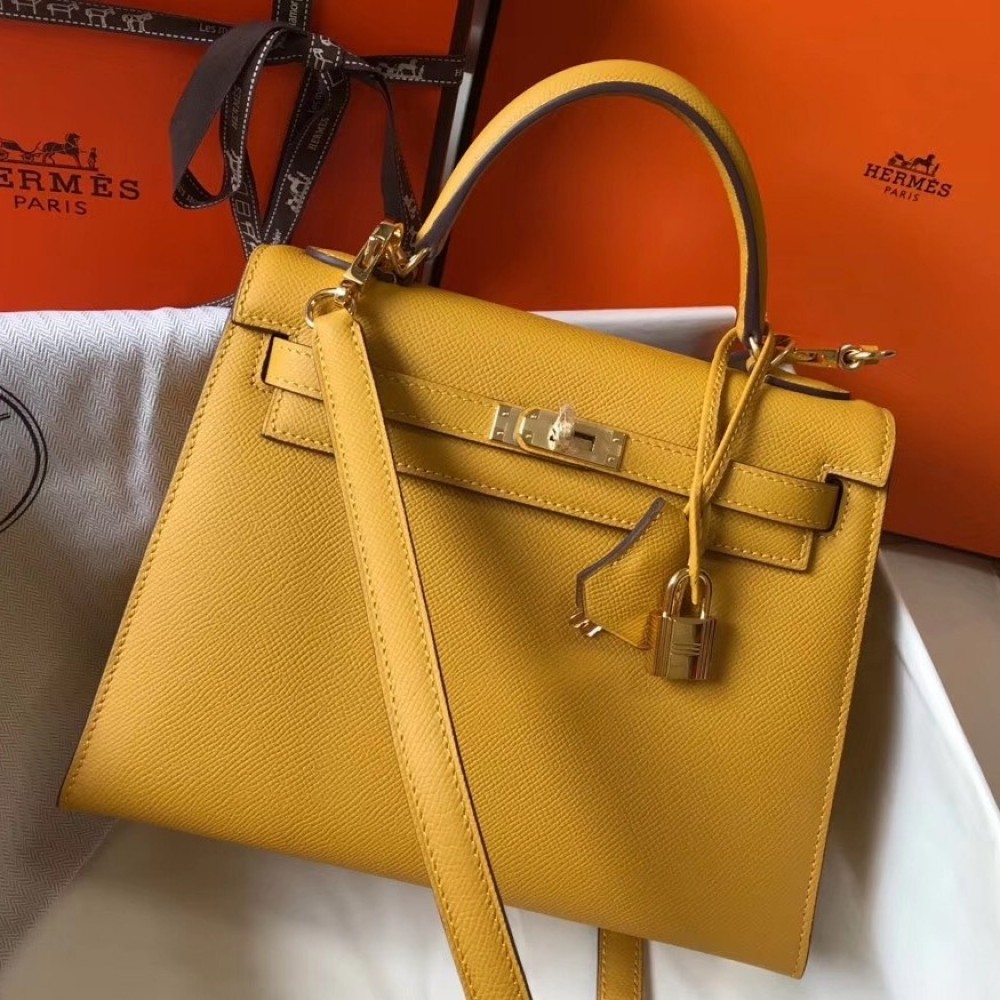 Hermes Kelly 25cm Sellier Bag In Yellow Epsom Leather LDBS242368