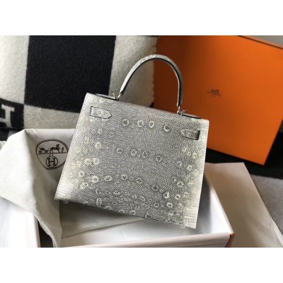 Hermes Kelly 28cm Bag In Ombre Embossed Natural Lizard LDBS242373