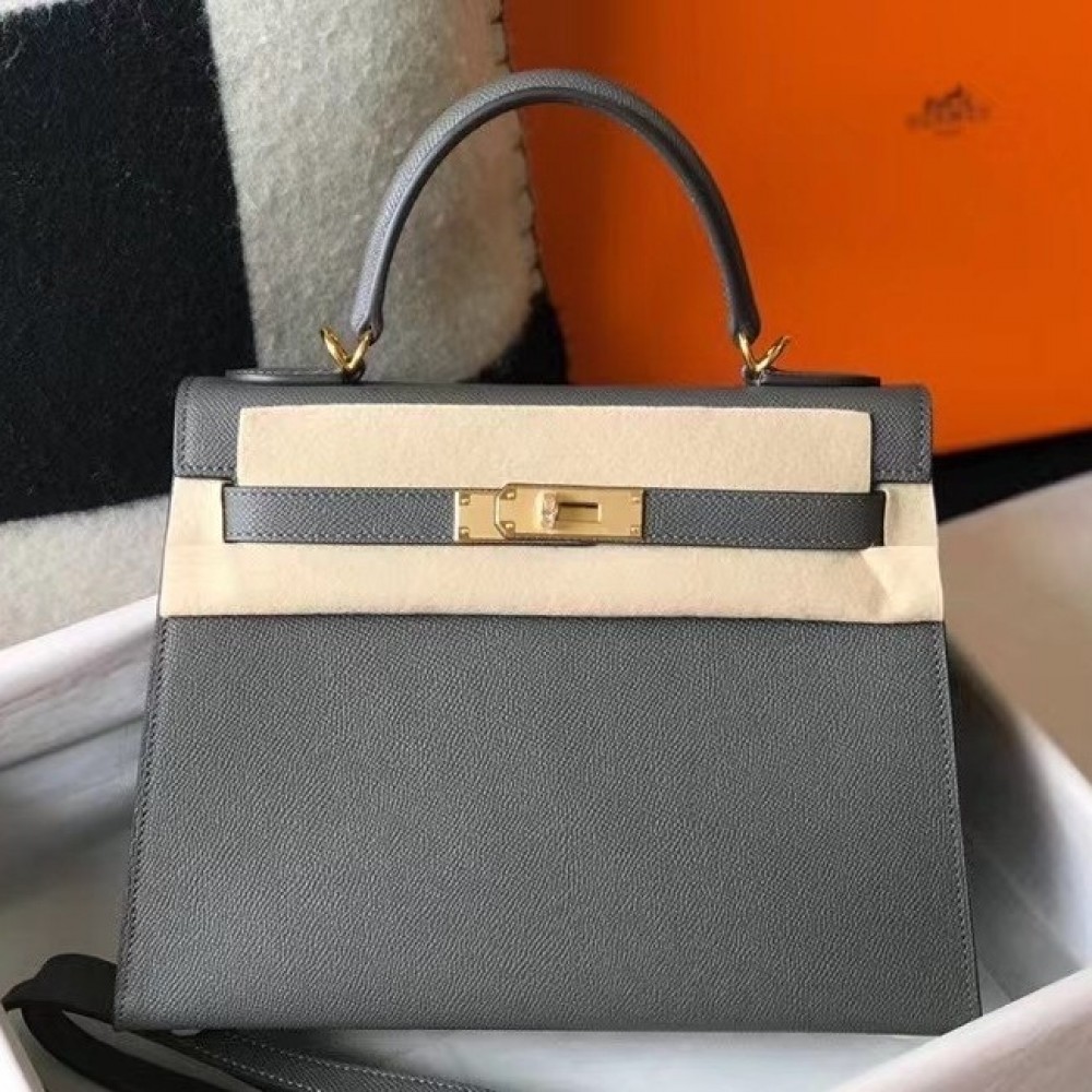 Hermes Kelly 28cm Sellier Bag In Ardoise Epsom Leather LDBS242384