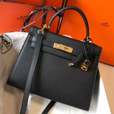 Hermes Kelly 28cm Sellier Bag In Black Epsom Leather LDBS242385