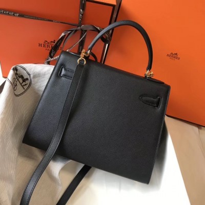 Hermes Kelly 28cm Sellier Bag In Black Epsom Leather LDBS242385