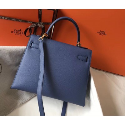 Hermes Kelly 28cm Sellier Bag In Blue Agate Epsom Leather LDBS242386