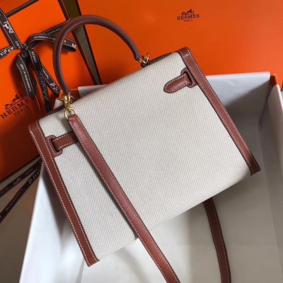 Hermes Kelly 28cm Sellier Bag In Canvas With Barenia Leather LDBS242388