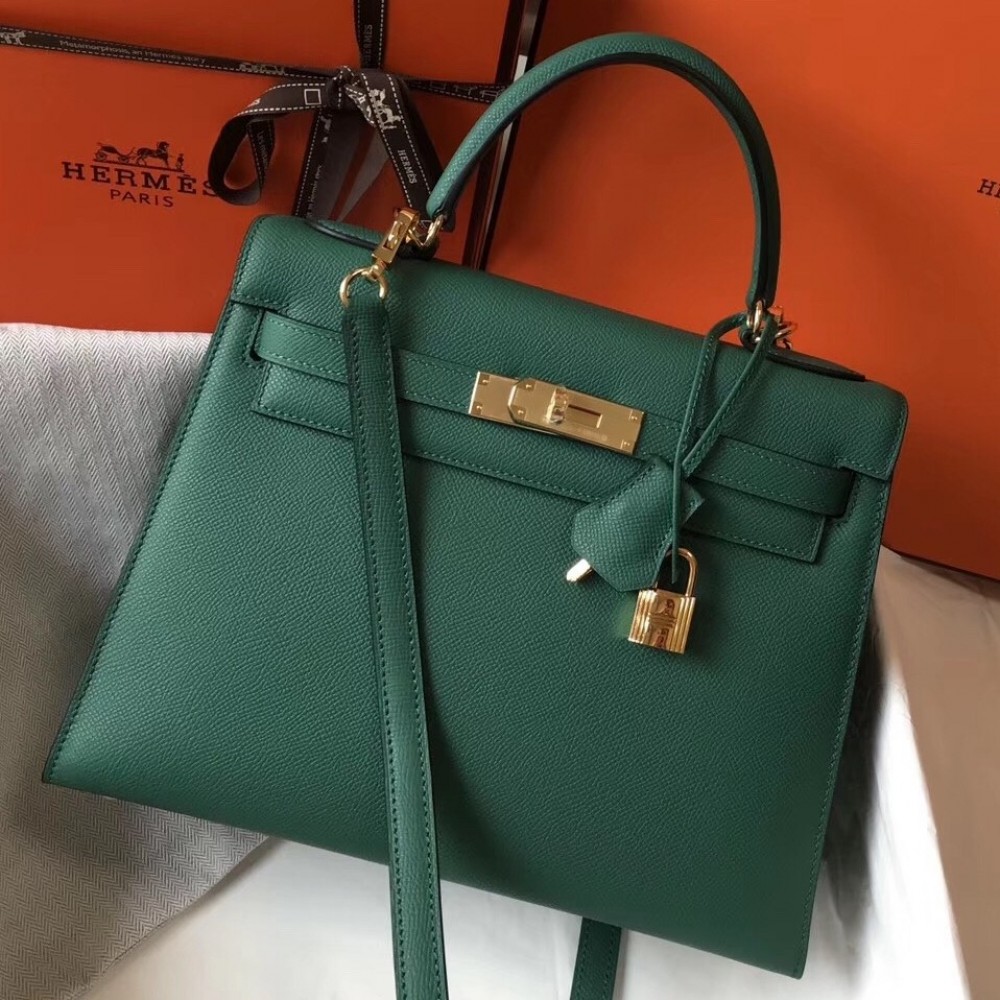 Hermes Kelly 28cm Sellier Bag In Malachite Epsom Leather LDBS242389