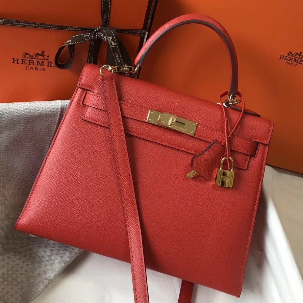 Hermes Kelly 28cm Sellier Bag In Red Epsom Leather LDBS242390