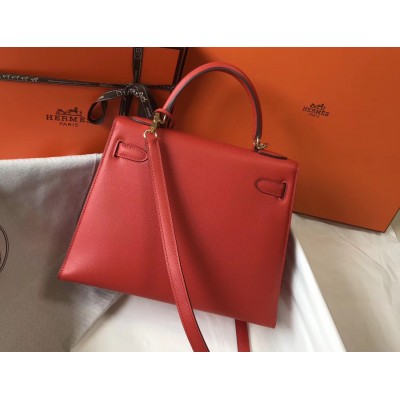 Hermes Kelly 28cm Sellier Bag In Red Epsom Leather LDBS242390