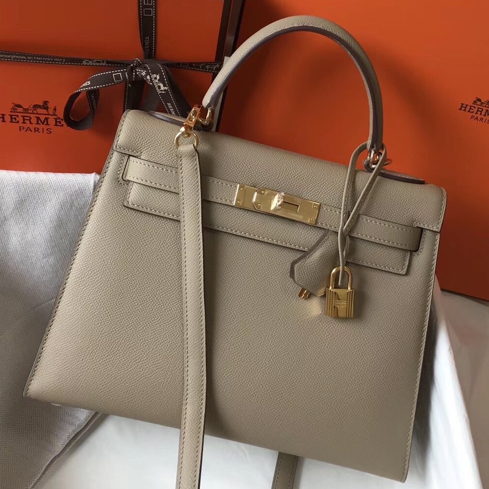 Hermes Kelly 28cm Sellier Bag In Tourterelle Epsom Leather LDBS242392