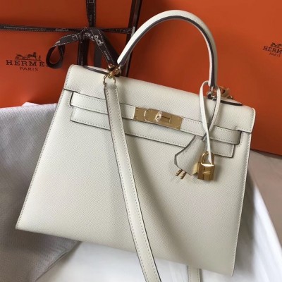 Hermes Kelly 28cm Sellier Bag In White Epsom Leather LDBS242393