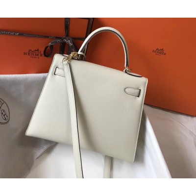 Hermes Kelly 28cm Sellier Bag In White Epsom Leather LDBS242393