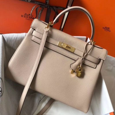 Hermes Kelly 32cm Retourne Bag In Argile Clemence Leather LDBS242395