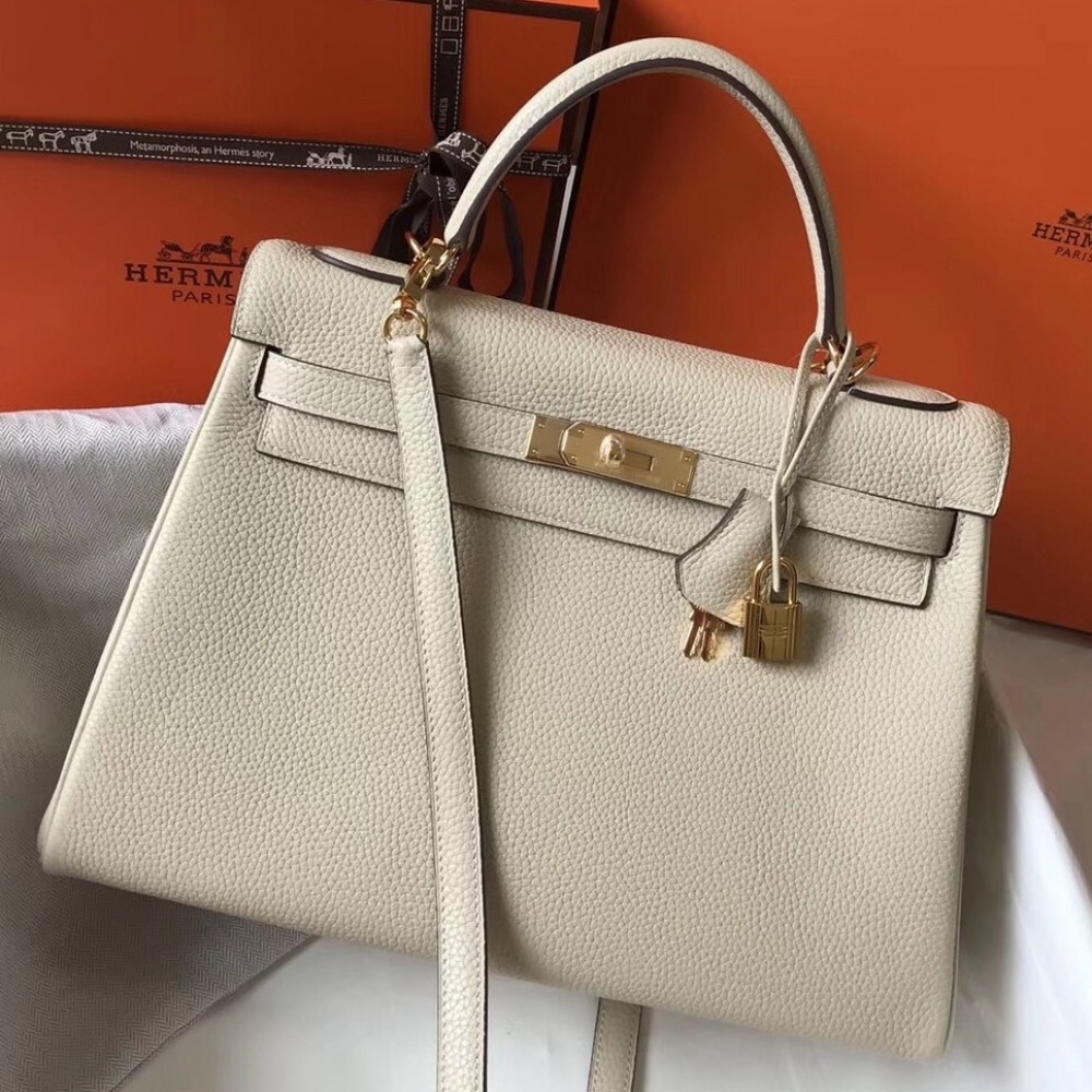 Hermes Kelly 32cm Retourne Bag In Beton Clemence Leather LDBS242396