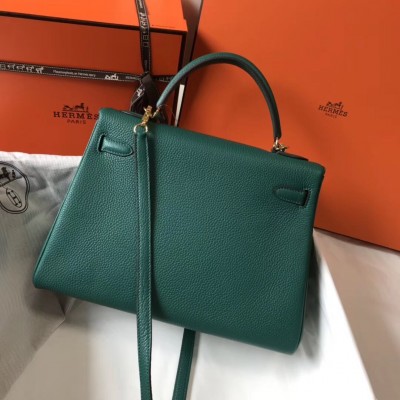 Hermes Kelly 32cm Retourne Bag In Malachite Clemence Leather LDBS242397