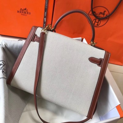 Hermes Kelly 32cm Sellier Bag In Canvas With Barenia Leather LDBS242400