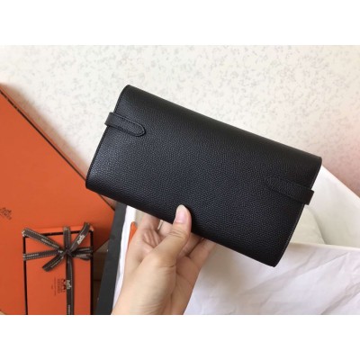 Hermes Kelly Classic Long Wallet In Black Epsom Leather LDBS242401