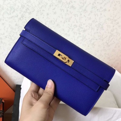 Hermes Kelly Classic Long Wallet In Blue Electric Epsom Leather LDBS242402