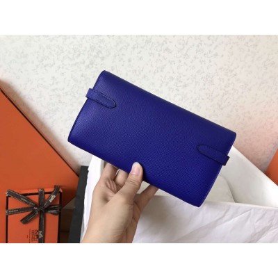 Hermes Kelly Classic Long Wallet In Blue Electric Epsom Leather LDBS242402