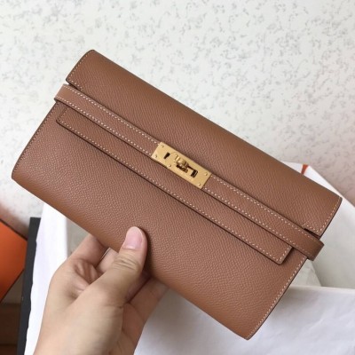 Hermes Kelly Classic Long Wallet In Brown Epsom Leather LDBS242404