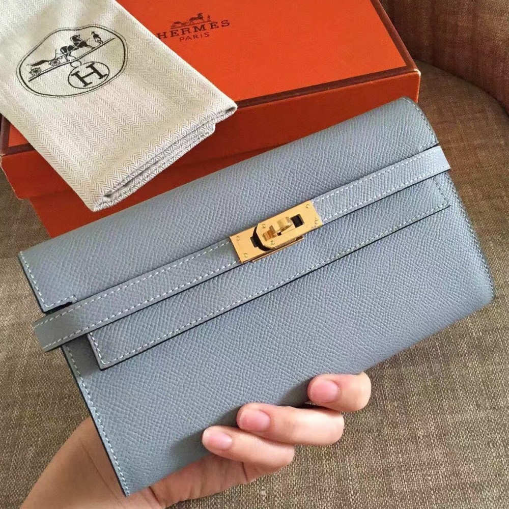 Hermes Kelly Classic Long Wallet In Ciel Epsom Leather LDBS242405