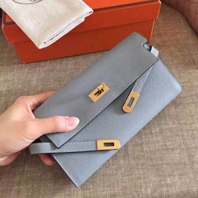 Hermes Kelly Classic Long Wallet In Ciel Epsom Leather LDBS242405