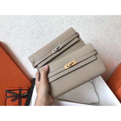 Hermes Kelly Classic Long Wallet In Grey Epsom Leather LDBS242407