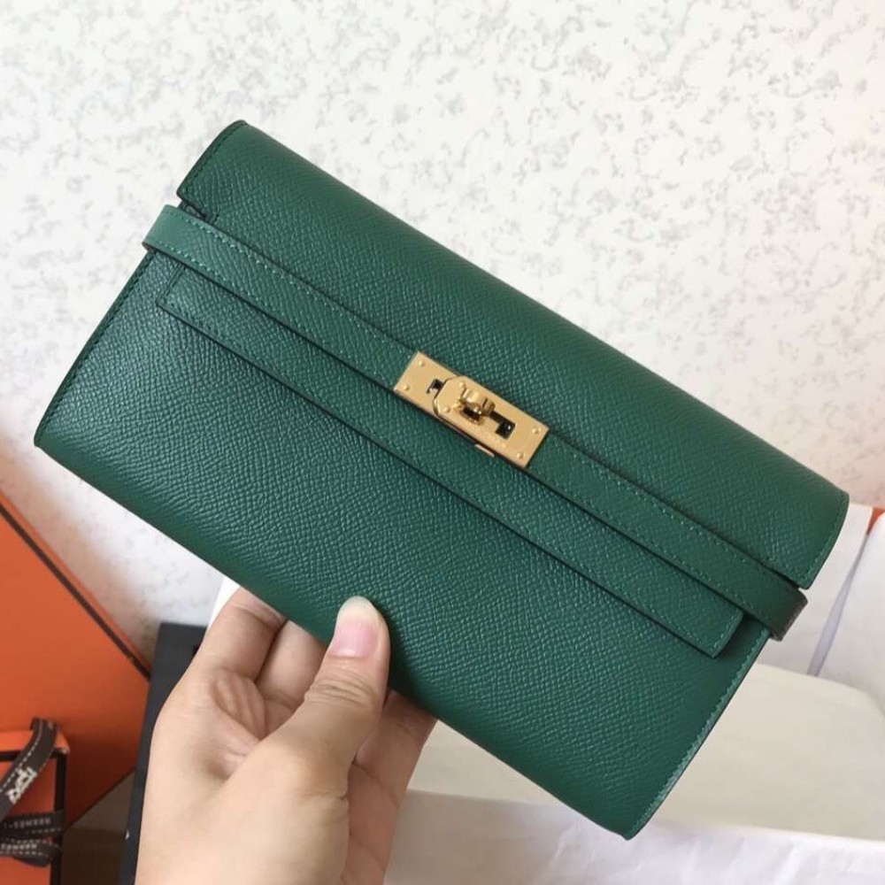 Hermes Kelly Classic Long Wallet In Malachite Epsom Leather LDBS242408