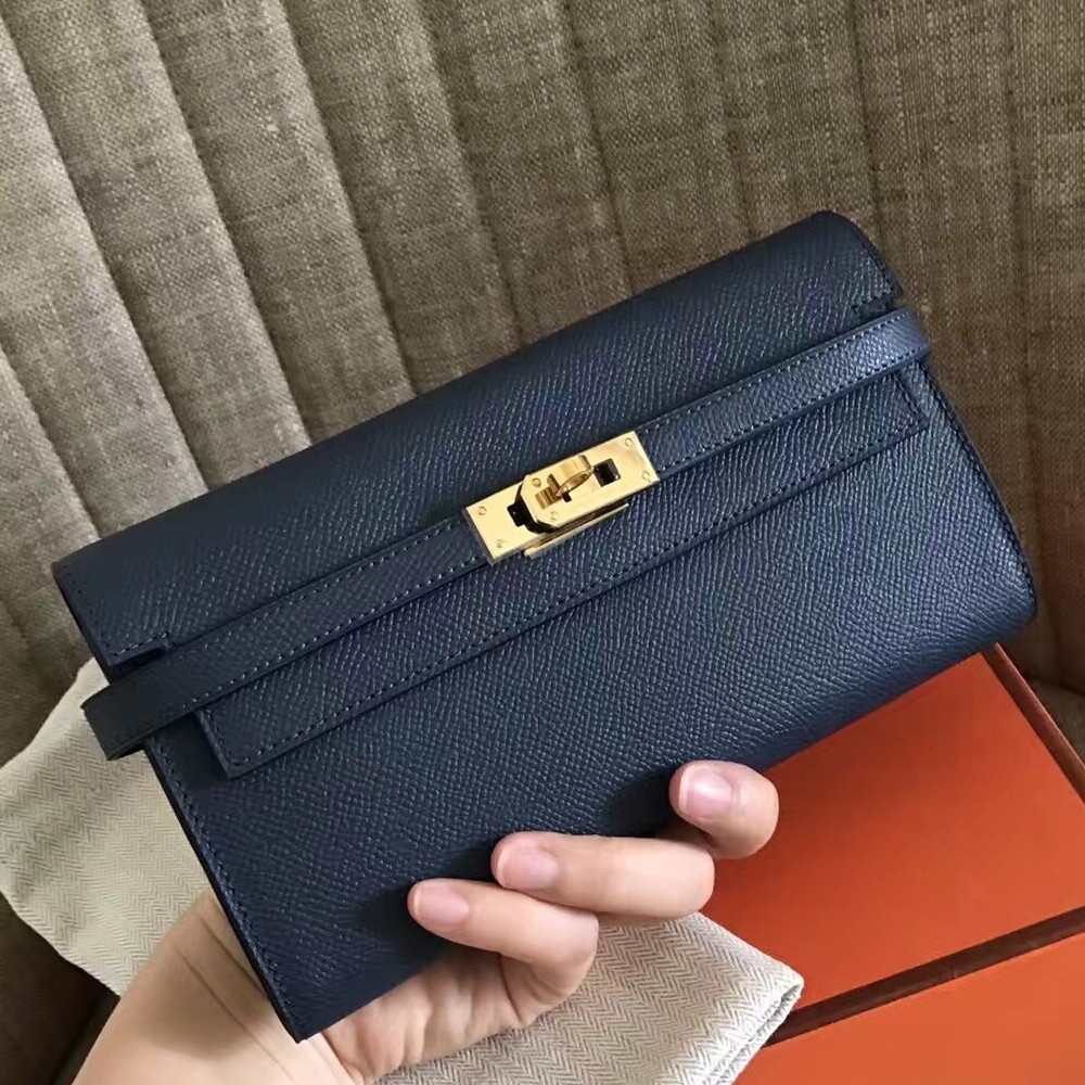 Hermes Kelly Classic Long Wallet In Navy Epsom Leather LDBS242410