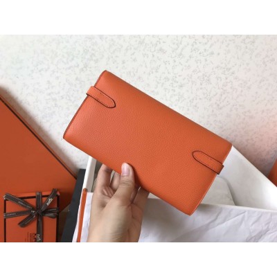 Hermes Kelly Classic Long Wallet In Orange Epsom Leather LDBS242411