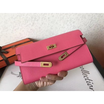 Hermes Kelly Classic Long Wallet In Pink Epsom Leather LDBS242412