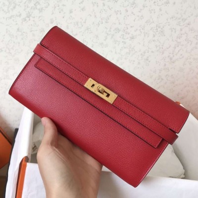 Hermes Kelly Classic Long Wallet In Red Epsom Leather LDBS242413