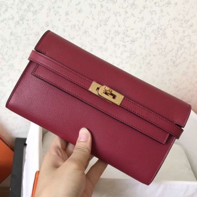 Hermes Kelly Classic Long Wallet In Ruby Epsom Leather LDBS242414