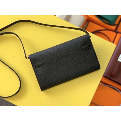 Hermes Kelly Classique To Go Wallet In Black Epsom Calfskin LDBS242416