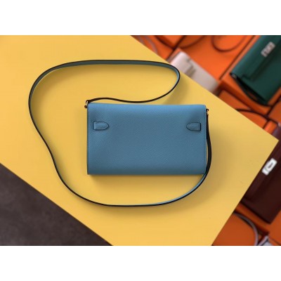 Hermes Kelly Classique To Go Wallet In Blue Du Nord Epsom Calfskin LDBS242417