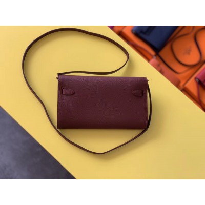 Hermes Kelly Classique To Go Wallet In Bordeaux Epsom Calfskin LDBS242420