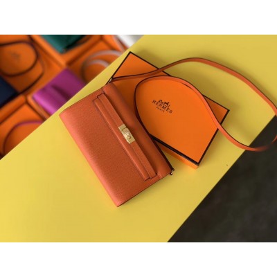 Hermes Kelly Classique To Go Wallet In Orange Epsom Calfskin LDBS242427