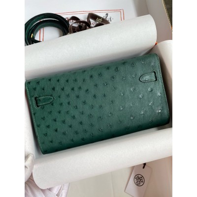 Hermes Kelly Classique To Go Wallet in Malachite Ostrich Leather LDBS242426