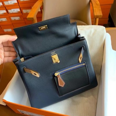 Hermes Kelly Colormatic 25 Handmade Bag in Blue Nuit Swift Leather LDBS242434